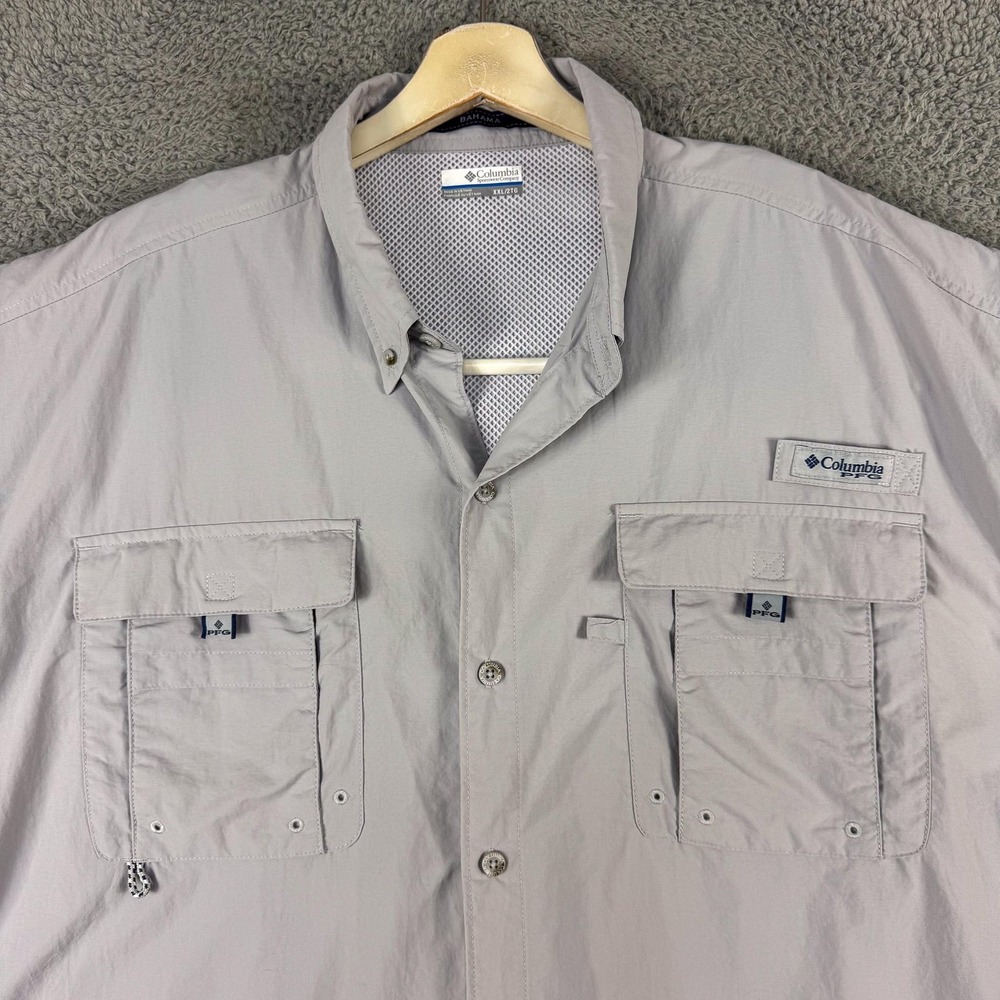 Columbia PFG‎ Bahama Shirt Mens 2XL Gray Omni-Shade Vented Fishing Short Sleeve - Picture 2 of 14